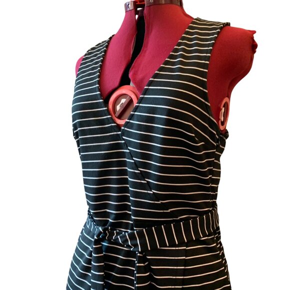 JACK by BB Dakota Short faux-wrap sleeveless racer back dress b&w stripes Large - Picture 2 of 15